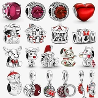 authentic 925 sterling silver beads red heart gift box santa claus charms fit original pandora bracelets women diy jewelry gift