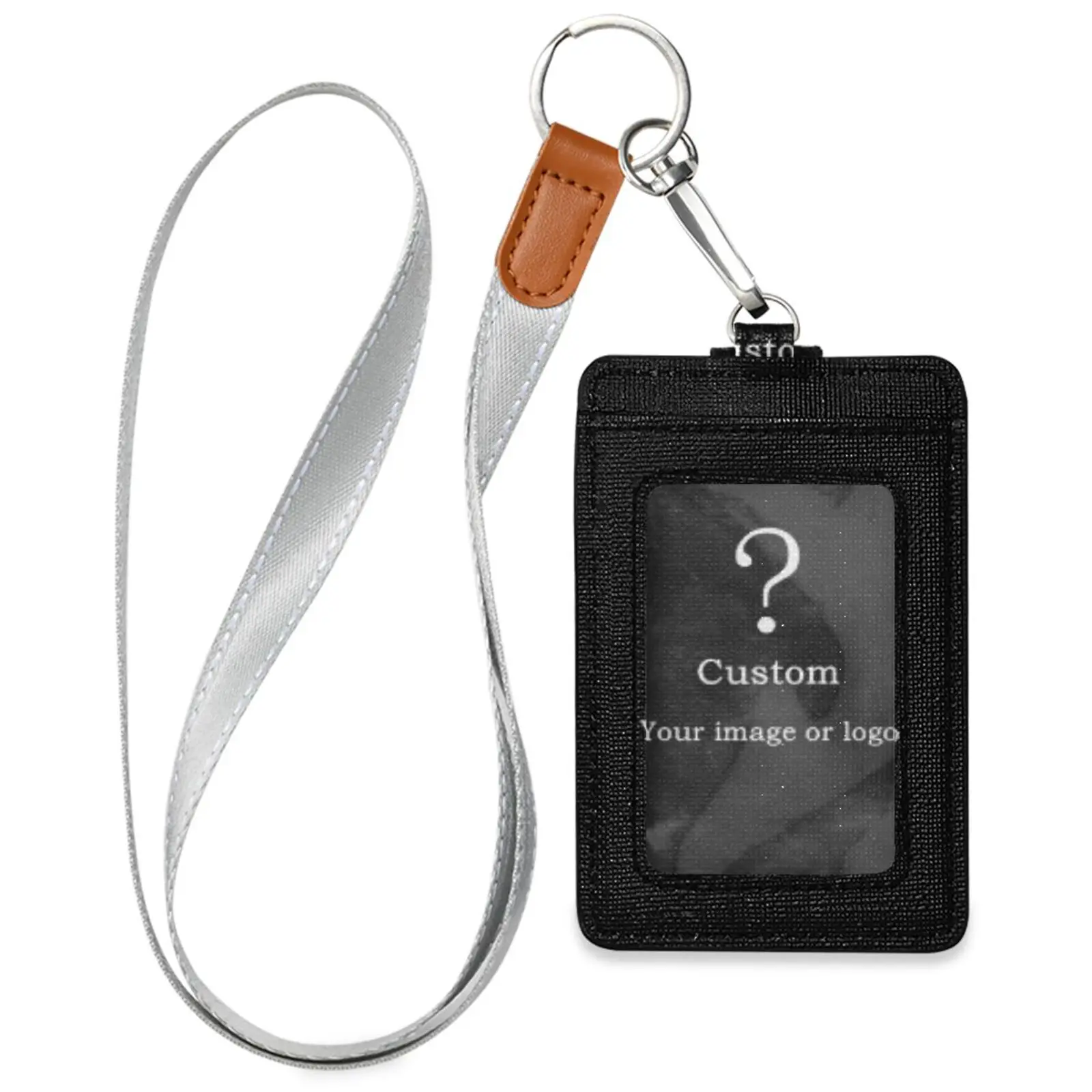

Custom Your Own PU Leather Badge Card Holder Business ID Lanyards Pass Case Cover Men Women Bank Credit Card Holder Wholesale