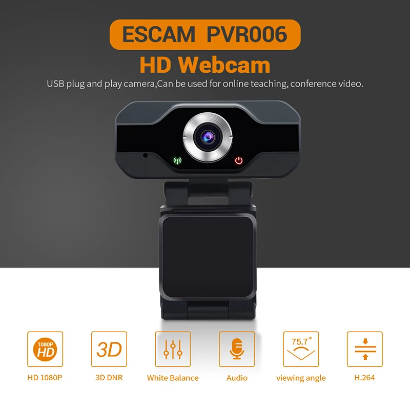 

ESCAM PVR006 USB Webcam Full HD 1080P Web Camera With Noise Cancellation Microphone Skype Streaming Live Camera For Computer