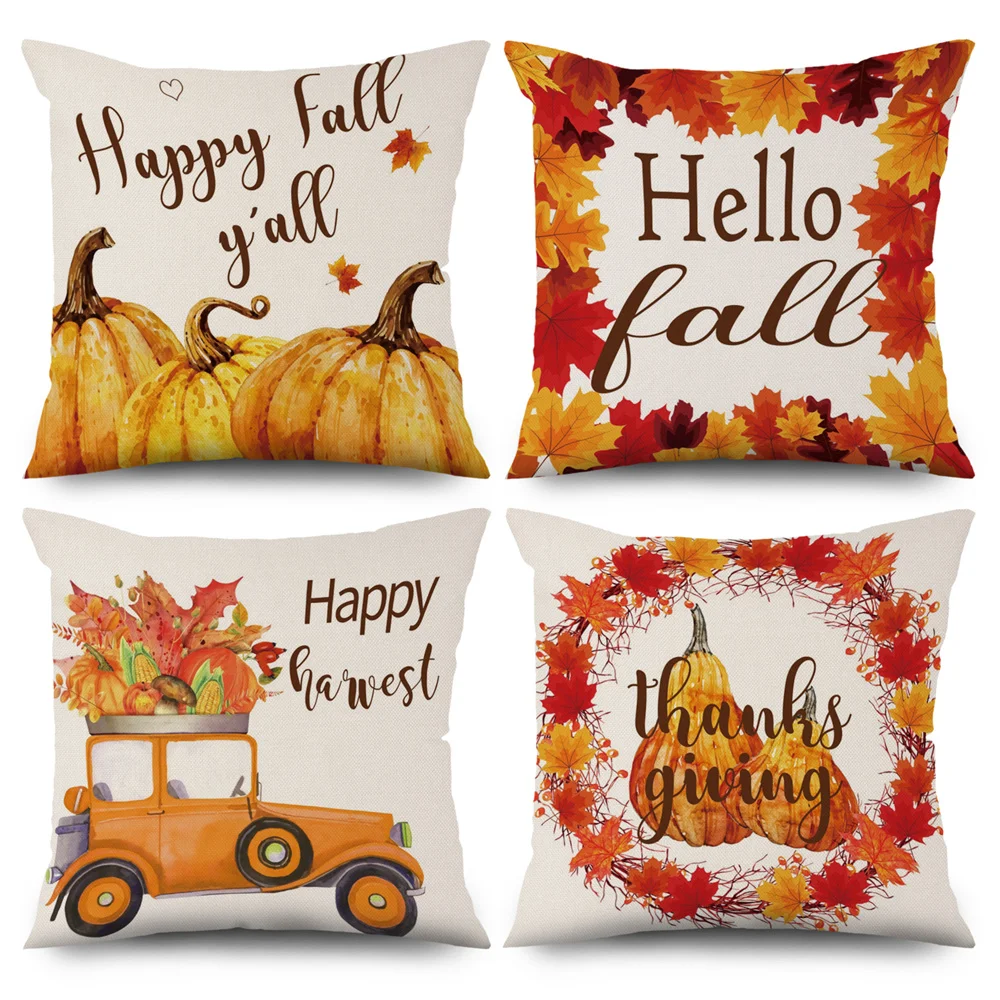 

Harvest Autumn Decorative Pillows Cover Pumpkin Fall Leaves Thanksgiving Polyester Sofa Room Cushion Case Home Decor Pillowcases