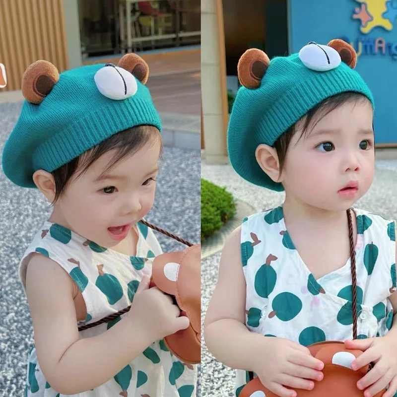 

Cute Bear Baby Knitted Beret Hat Cartoon Bear Children Boys Girls Knitted Hats Autumn Winter Toddler Beanie Cap Bonnet 6M-3Y