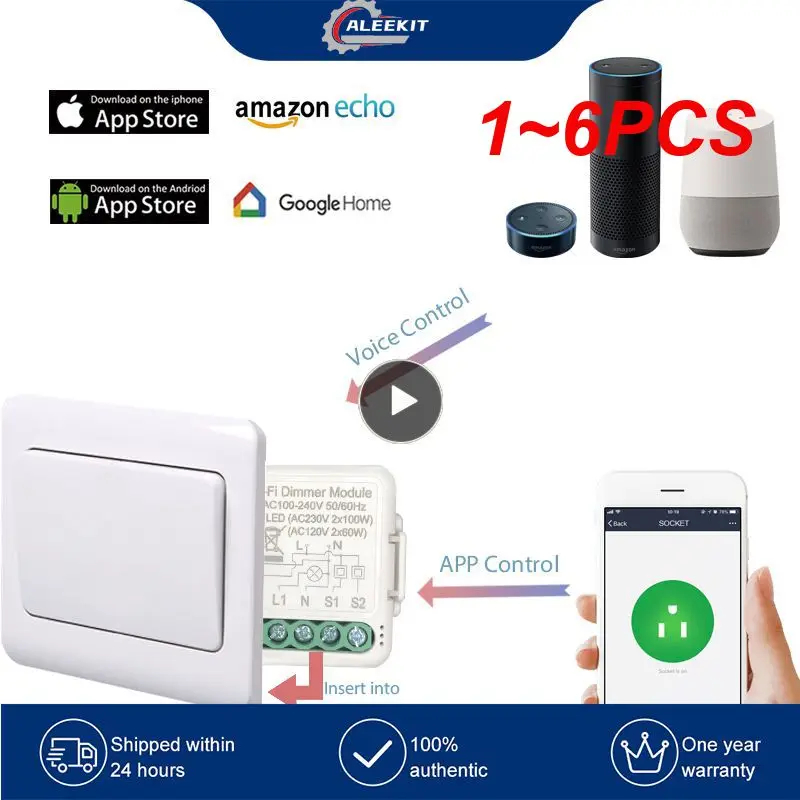 

1~6PCS Wifi Smart Dimmer Switch Module Tuya/Smartlife APP Remote Control Two Way Compatible with Alexa Google Home Voice