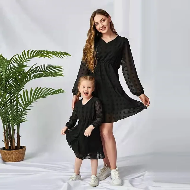V-Neck Mother Daughter Matching Dresses Family Set Spring Mom Mum Baby Mommy and Me Clothes Fashion Women & Girls Mesh Dress 4