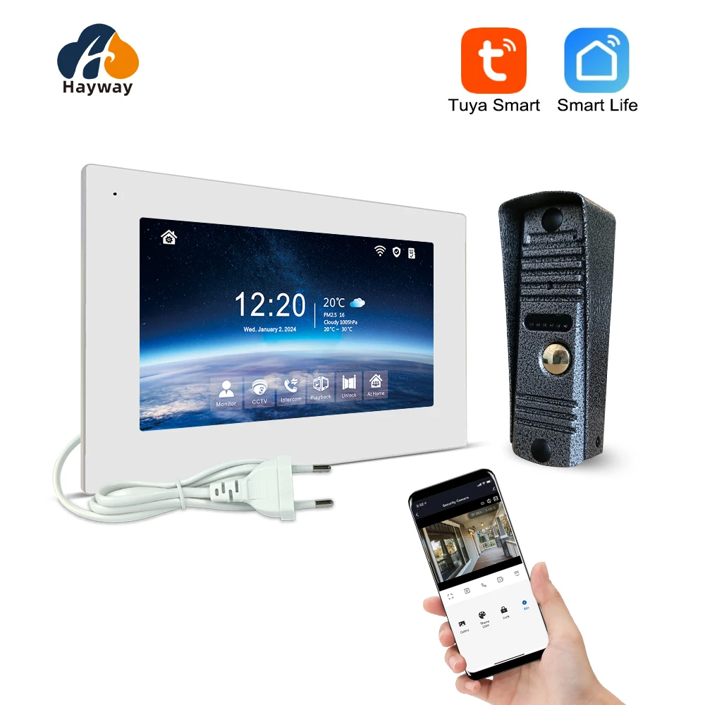 Tuya 1080P 7-дюймовый цветной сенсорный экран, беспроводная Wi-Fi камера-обскура, дверной звонок, интеллектуальное приложение, комплект внутренней связи с мобильным обнаружением,