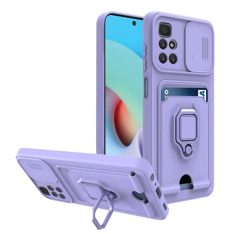 

Slide Camera Card Ring Holder Phone Case For Xiaomi POCO M3 X3 NFC C3 11 Lite Redmi Note 11 10 9 Pro Max 9S 9T 9C Silicone Cover