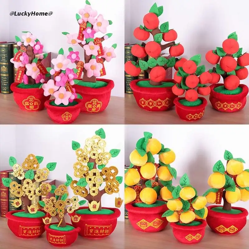 

Новогодняя плюшевая имитация Kumquat, Горшечное растение, праздник весны, цветение персика
