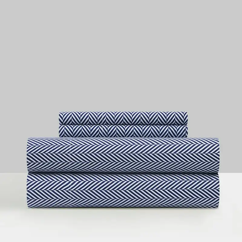

Denae 3-Piece Graphic Herringbone Pattern Design Sheet Set, Twin, Navy Shrinkage and Fade Resistant Easy Care