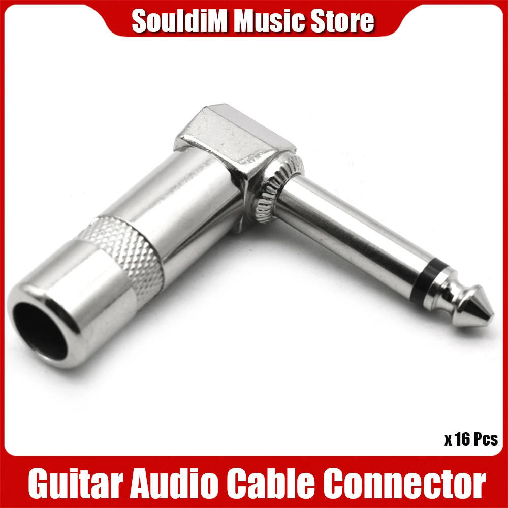 

20Pcs 6.35mm Guitar Amplifier Cable Connector Angle Mono Audio Microphone Connector 6.5mm Stereo Audio Plug Connector Chrome