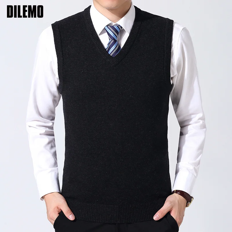 

2023 New Fashion Brand Sweater Man Pullovers Vest Slim Fit Jumpers Knitwear Sleeveless Winter Korean Style Casual Clothing Men