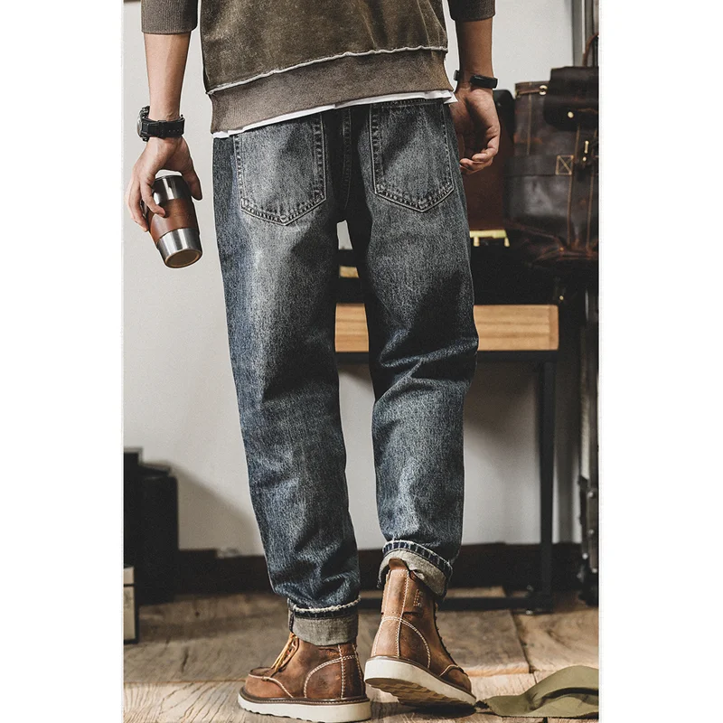 Streetwear Men 2022 New Pattern Recreational Blue Pants Straight Cylinder Comfortable Loose Large Jeans Autumn and Winter Female