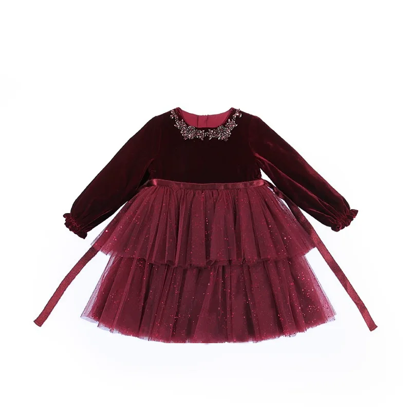 Платье для девочек новинка Осеннее бархатное платье маленьких на день рождения