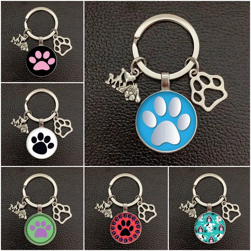 

New Cat Pet Footprint Dog Pendant Keychain Cute Pet Crystal Photo Key Ring Men'S Ladies Car Bag Jewelry Gift Wholesale