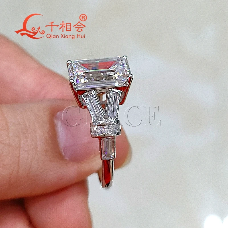7.5*11mm emerald cut  Y baguette Rings Silver hip hop Moissanite Ring Men women Diamonds Male fine Jewelry