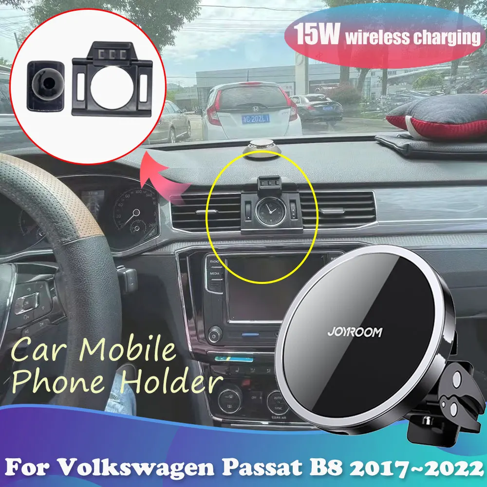 Car Phone Holder for Volkswagen Passat VW GT GTE B8 R-Line 2017~2022 Magnetic Stand Support Wireless Charging Sticker Accessorie