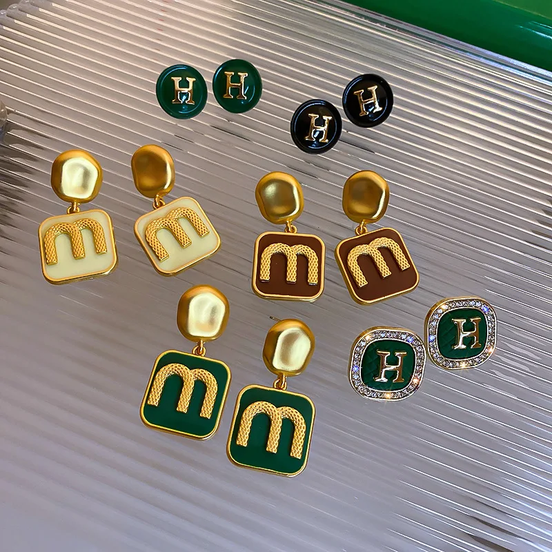 

Korean 925 Silver Needle Drop Oil Geometric Square Letter Earrings Temperament Fashion OL Jewelry for Women Girls Gifts