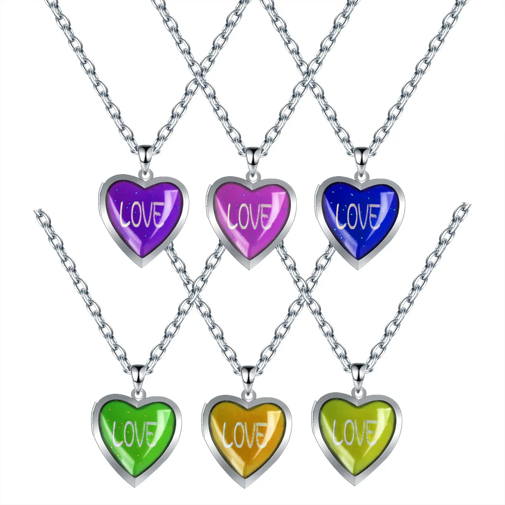 

Mood Necklaces Peach Heart Love Pendant Necklace Temperature Control Color Change Stainless Steel Chain Jewellery Women