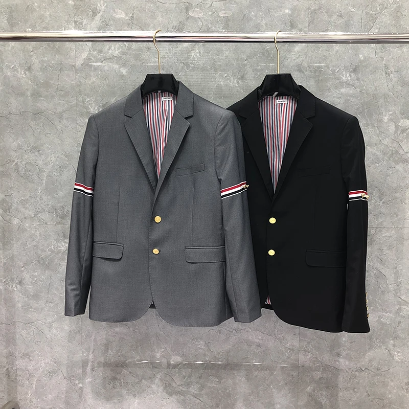TB THOM Male Suit Autunm Winter Man Jacket Fashion Brand Coat Classic Armband Stripe Blazer Custom Wholesale Formal TB Suit