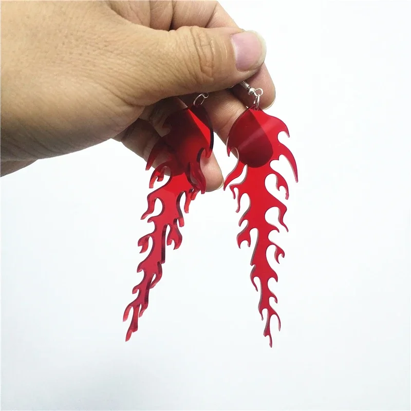 Супер длинные акриловые украшения висячие серьги с пламенем красные зеленые