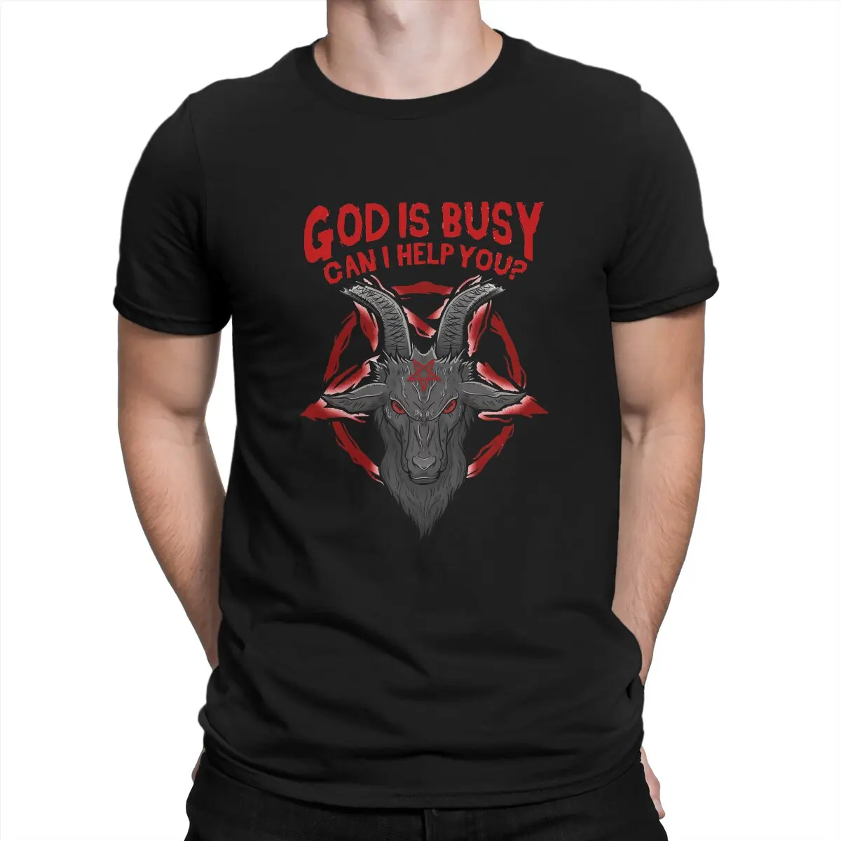 

Baphomet Satan Lucifer TShirt God Is Busy Can I Help You Occult Classic T Shirt Oversized Men Clothes New Design Big Sale