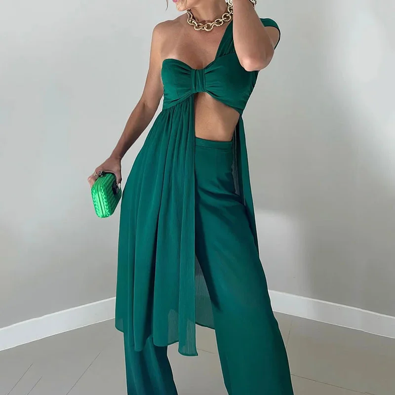 

2023 Summer Fashion Open Back Irregular Top Casual Loose High Waist Pants Set