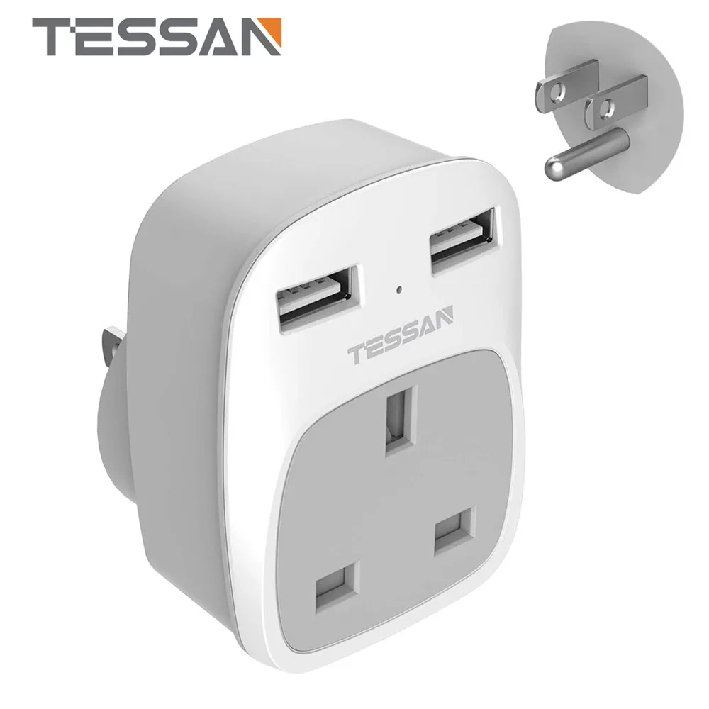 

TESSAN UK to US Plug Adapter with 2 USB Ports, Grounded America Travel Adapter for USA, Canada Thailand Mexico and More (Type B)
