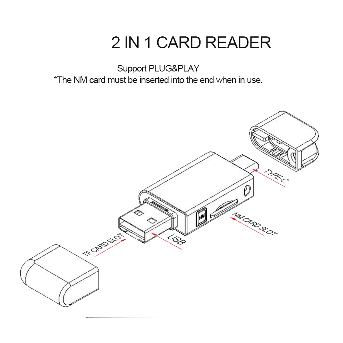 USB-C Type C/USB 2.0 to NM Nano Card Memory TF Micro-SD Reader для сотового телефона Huawei и усилителя ноутбука