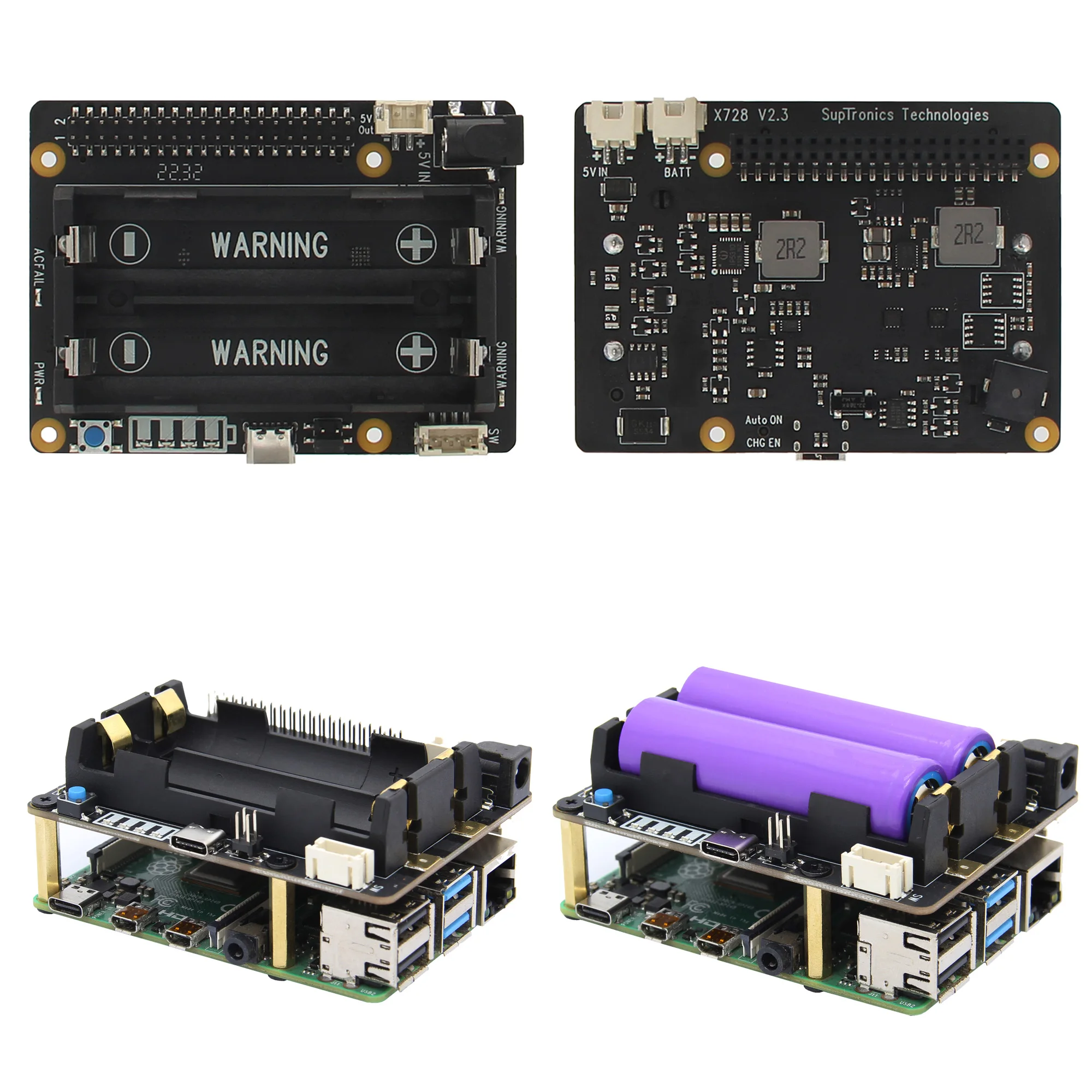 

Raspberry Pi 4B/3B+/3B X728 V2.3 UPS HAT& Power Management Board with AC Power Loss Detection, Auto On & Safe Shutdown Function