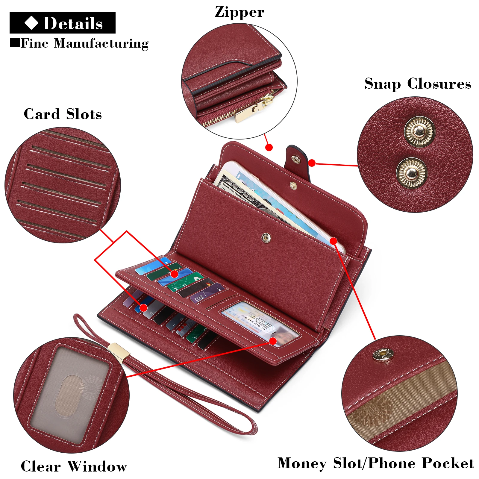 Wristband Women Long Clutch Wallet Large Capacity Wallets Female Purse Phone Pocket Card Holder Lady Purses