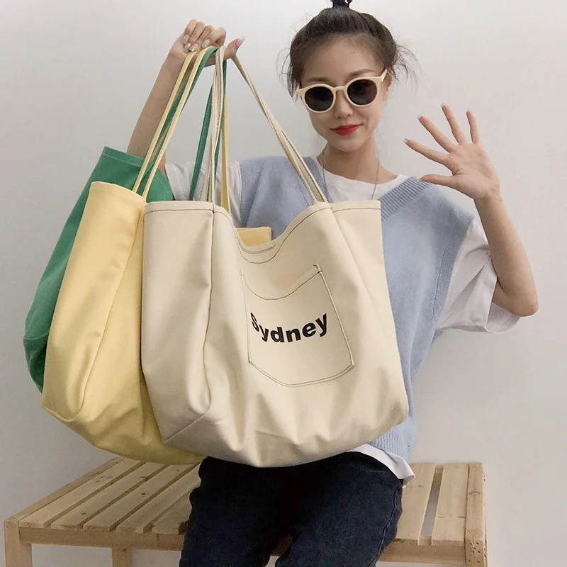 

Women’s Shoulder Handbags Large Capacity Casual Hobo Bags Lettering Schoolbag Simple Canvas Shopper Tote Bag