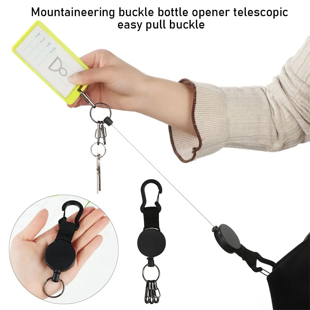 

Useful Carabiner Multi-functional Corkscrew Key Ring Badge Reel Clip ID Card Holder Retractable Keychain