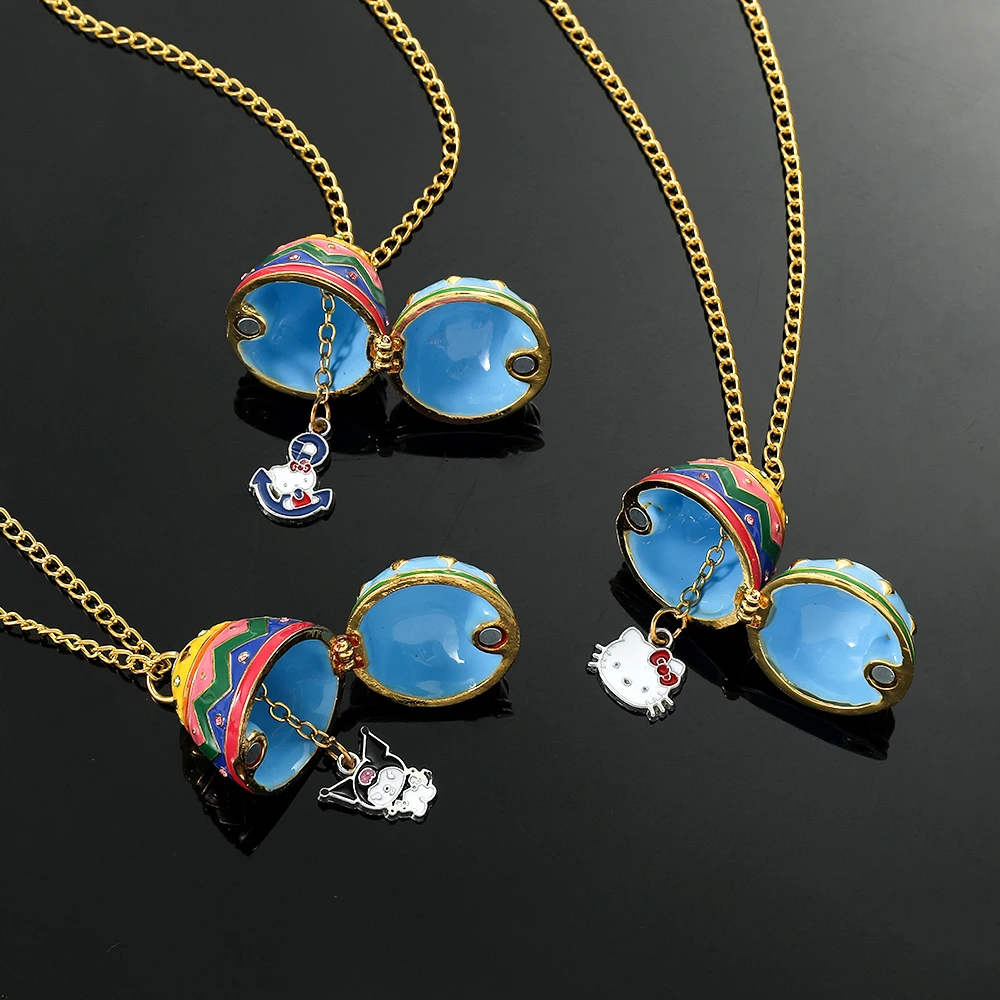 

Coloured Eggs Collection Necklace Kawaii Sanrio Hello Kitty Kuromi Enamel Pendant Necklace for Women Jewelry Accessories Gifts