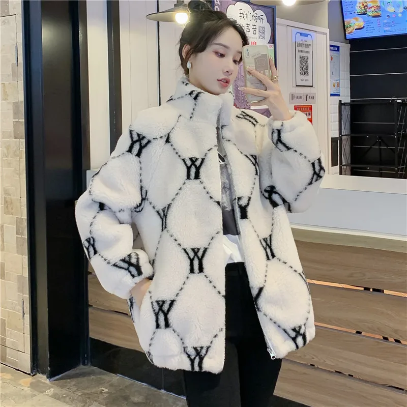 Fur Integrated Lamb Wool Coat Women's Winter High-Grade Zipped Cotton-Padded Long Sleeve Jacket Thickened Imitation Fur Coat