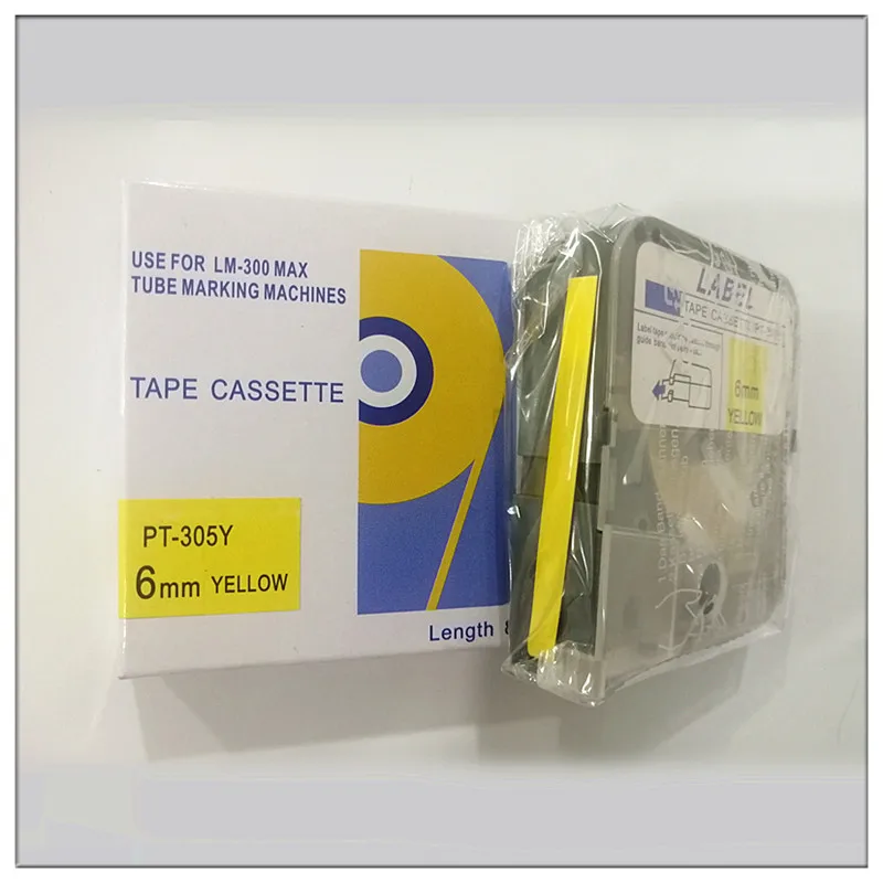 

cassette label tapes pt305y 6mmX8m yellow Label sticker for max letatwin tube printing machine tube printer lm-380e,lm-390a/pc