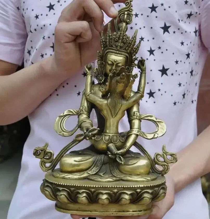 11-дюймовая тибетская бронзовая позолоченная статуя Ваджра Манддексавара Яб-Юум