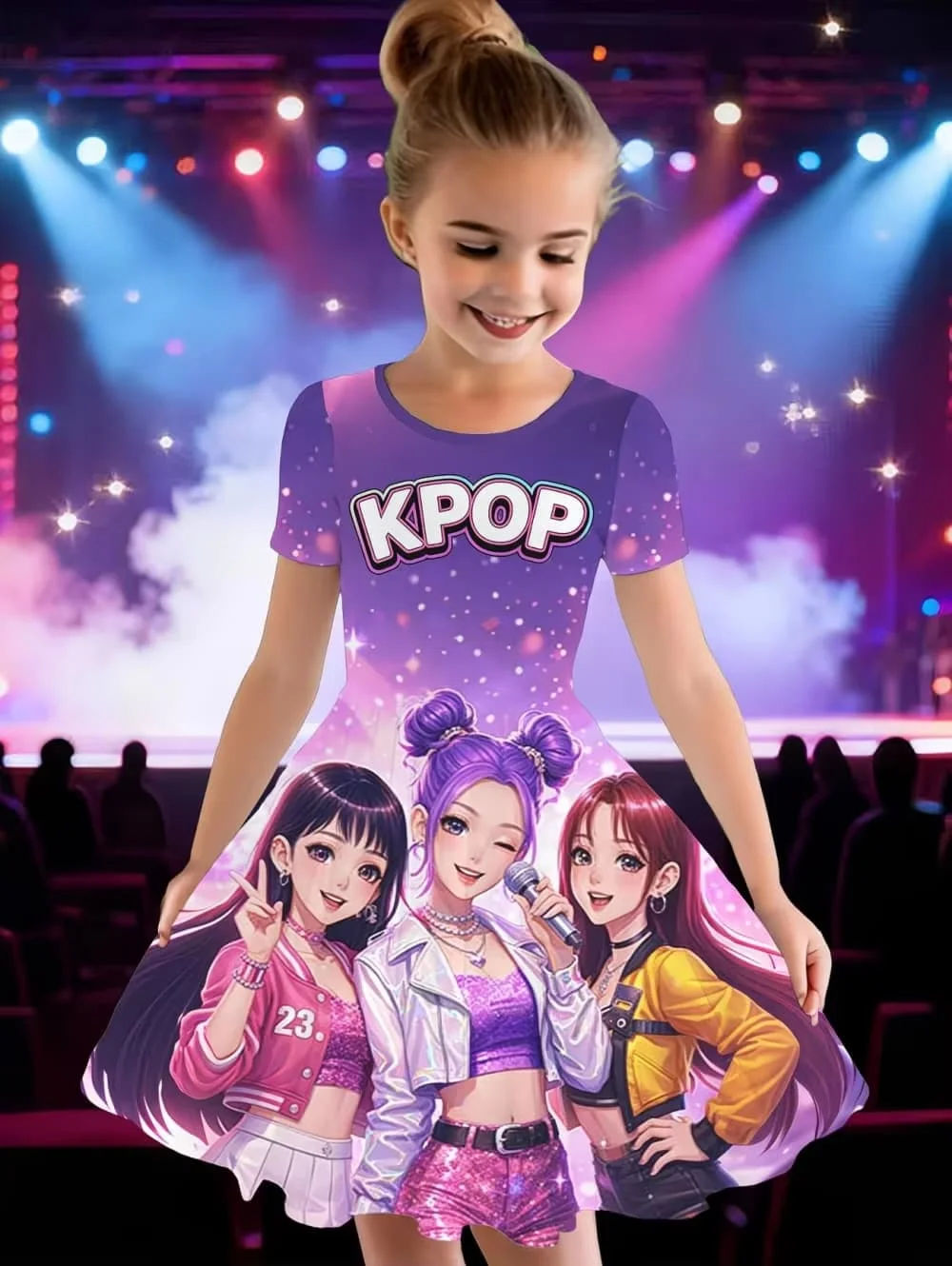 Фото Платье для девочек с мультяшным принтом в стиле K-pop, забавный подарок для фанатов, одежда в стиле Харадзюку, летние топы, платье с короткими рукавами, детская одежда №4