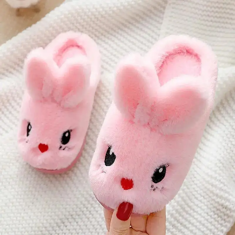 

2023 A large number of spot children's fluffy slippers autumn and winter new cute rabbit thickened warm baby home cotton shoes