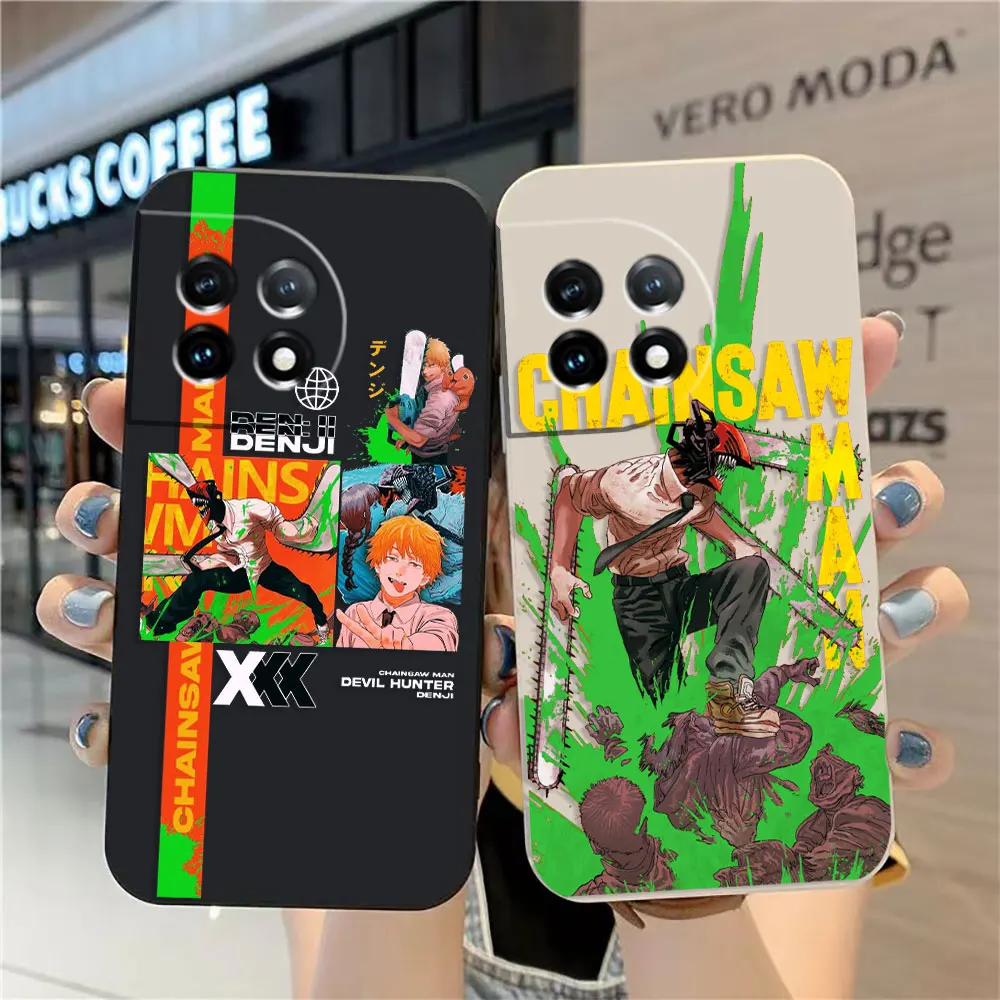 

Case For Oneplus 11 10 9 9R 9RT 8 8T 7 7T ACE 2 2V NORD CE 2 Lite Pro Colour Simple Liquid Case Anime Chainsaw Man