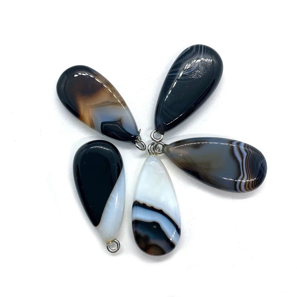 3pcs Natural Stone Black Striped Agate Pendant Water Drop Shape Delicate for Making Earrings DIY Necklace Accessories - купить по