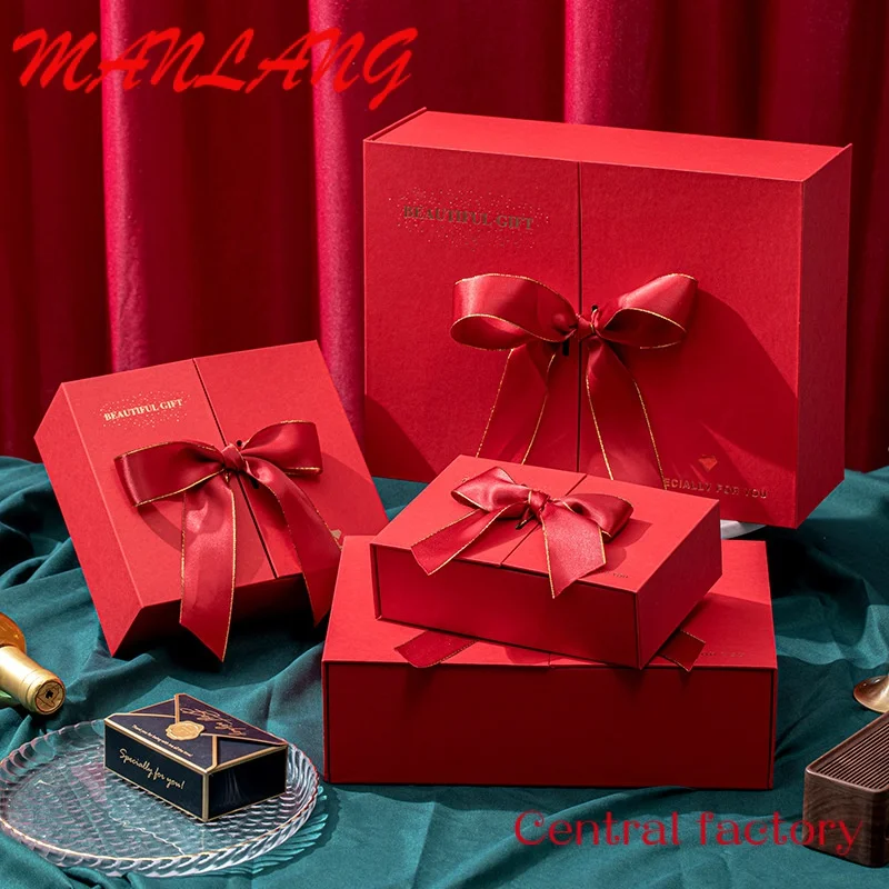 Роскошная картонная Магнитная Складная Подарочная коробка с застежкой-лентой