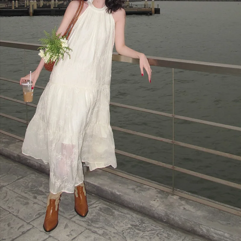 

Dress Summer Sexy Sleeveless Off Shoulder Large Swing Long Dress Children Korean Clothes Women Kawaii Clothes