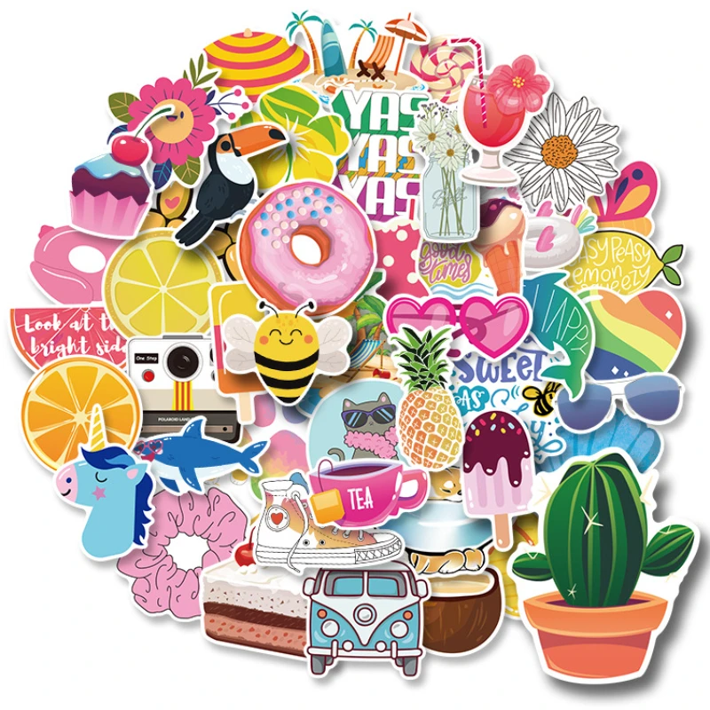 

50 Cute Holiday Style Stickers Simple Cartoon Phone Cup Decoration Stickers Creative Waterproof Girl Graffiti Kawaii Stickers