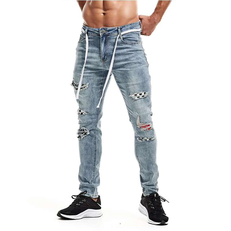 

Jeans Men Vintage Clothing Hiphop Streetwear Denim Distressed Pants high quality black ripped slim-fit plus size jeans for men