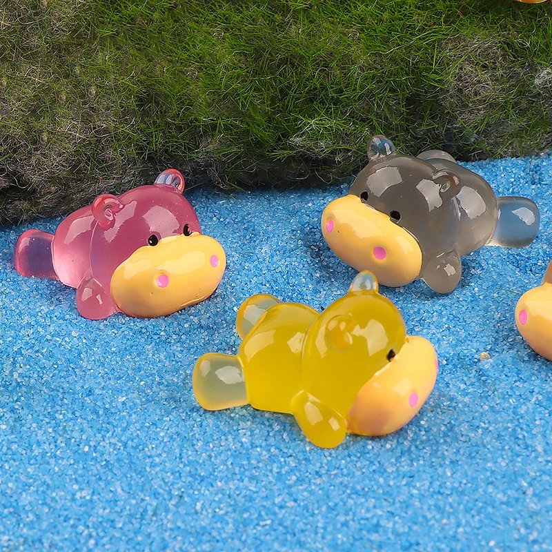 Милая светящаяся миниатюрная статуя бегемота украшение для улицы сада дома в