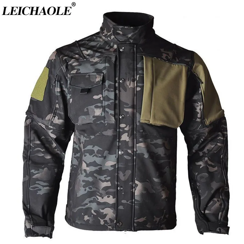 

High End Winter Soft Shell Camouflage Jacket Velvet Padded Winter Windproof Parka Coat Winter Outdoor Climb Waterproof Parka Men