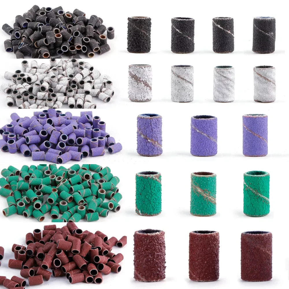 

50/100Pcs 80/120/180/240 Grit Nail Sanding Cap Bands Nail Drill Bits Gel Polish Remover Pedicure Manicure Drilling Accessories