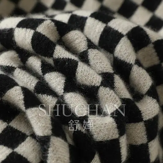 Женская трикотажная юбка из чистого кашемира черная клетчатая длинная с