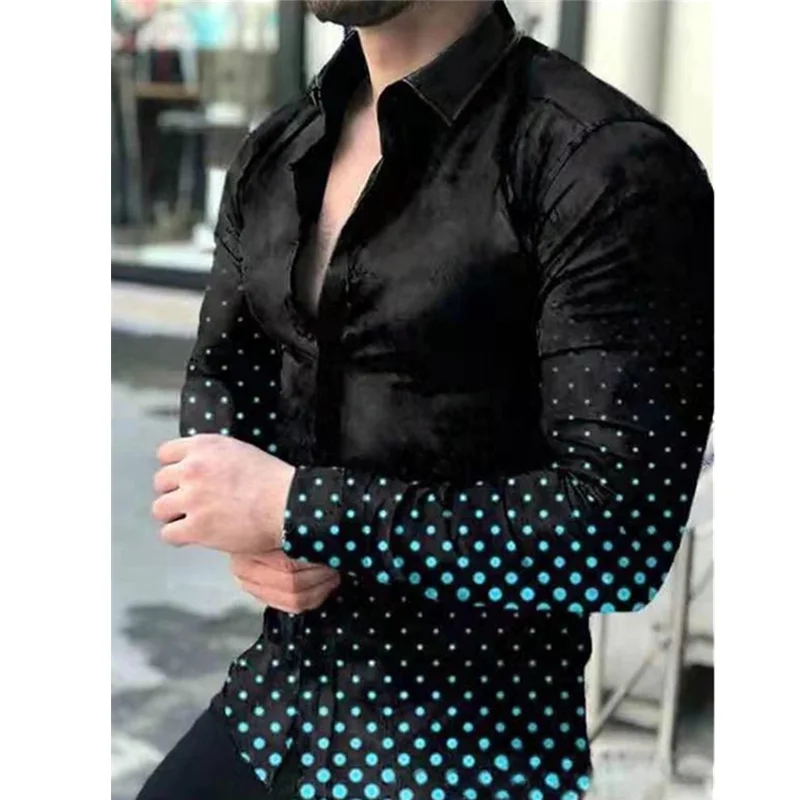 

Мужская рубашка с лацканами и пуговицами, Повседневная модная рубашка с длинным рукавом и цифровым 3D-принтом, мужской топ на весну и осень, ...