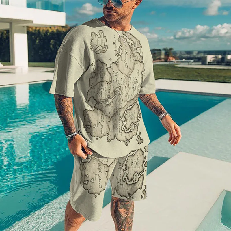 

Summer Men's Shorts Sets Classic 3d Captain Printing Sports Suit Crew Neck Large Size Sportswear Man Sweatshirts Set Clothes