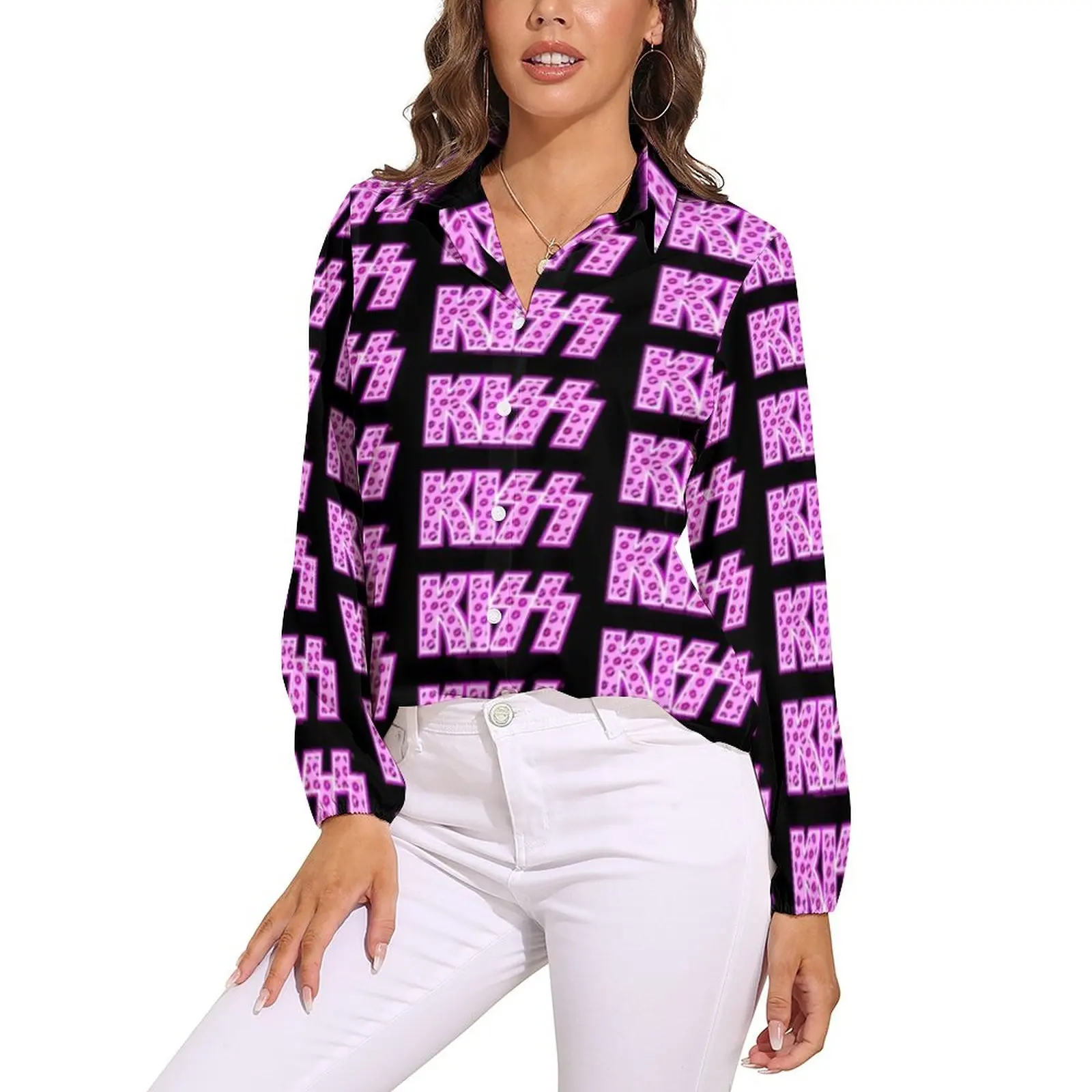 

Kiss Band Blouse Music Long Sleeve Cute Spring Shirt Woman Harajuku Top Shirts