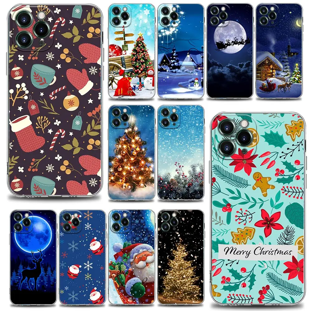 

Merry Christmas Clear Fundas Coques Phone Case for Apple iPhone 14 11 12 13 7 8 SE XR XS Pro Max Plus PM Case Capa Para